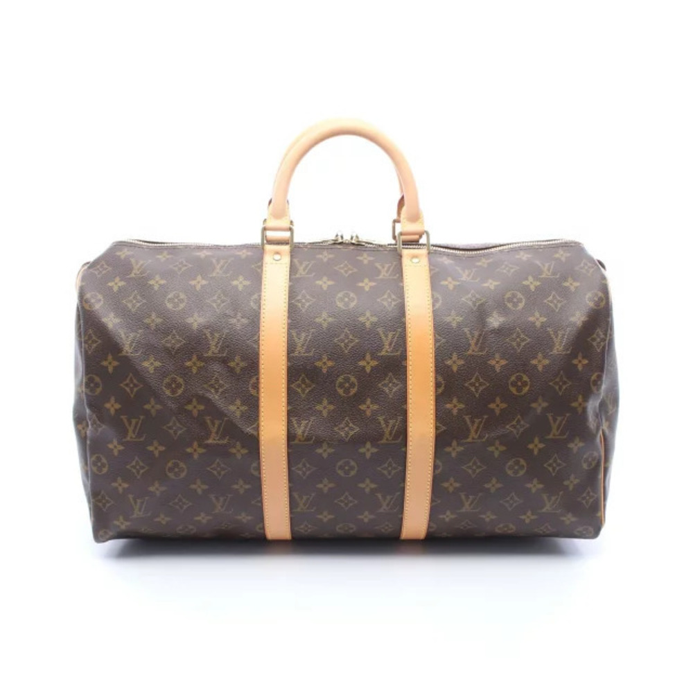 Louis Vuitton Keepall Canvas Leather Monogram Travel Bag Brown